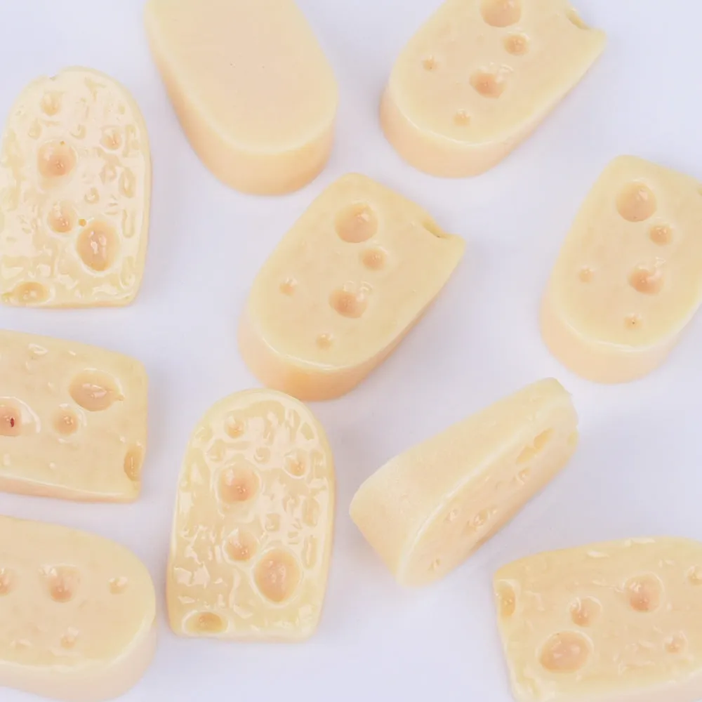 10*16mm Swiss Cheese Slice Cabochons Kawaii Cabochons Resin Flat Back Cell Phone Deco Fake Food Slime Charms 30pcs 10250950