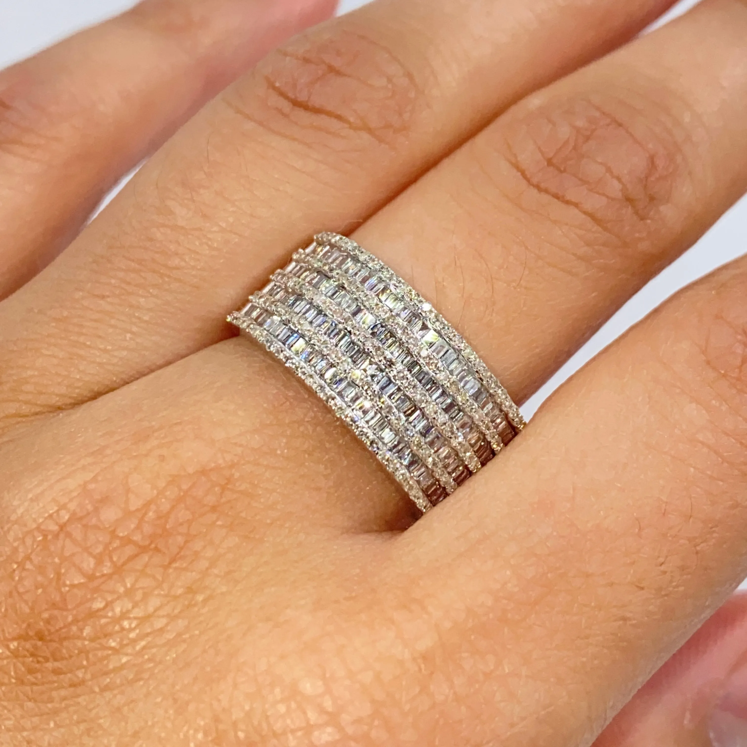 10K 10MM Stacked Diamond Baguette Ring