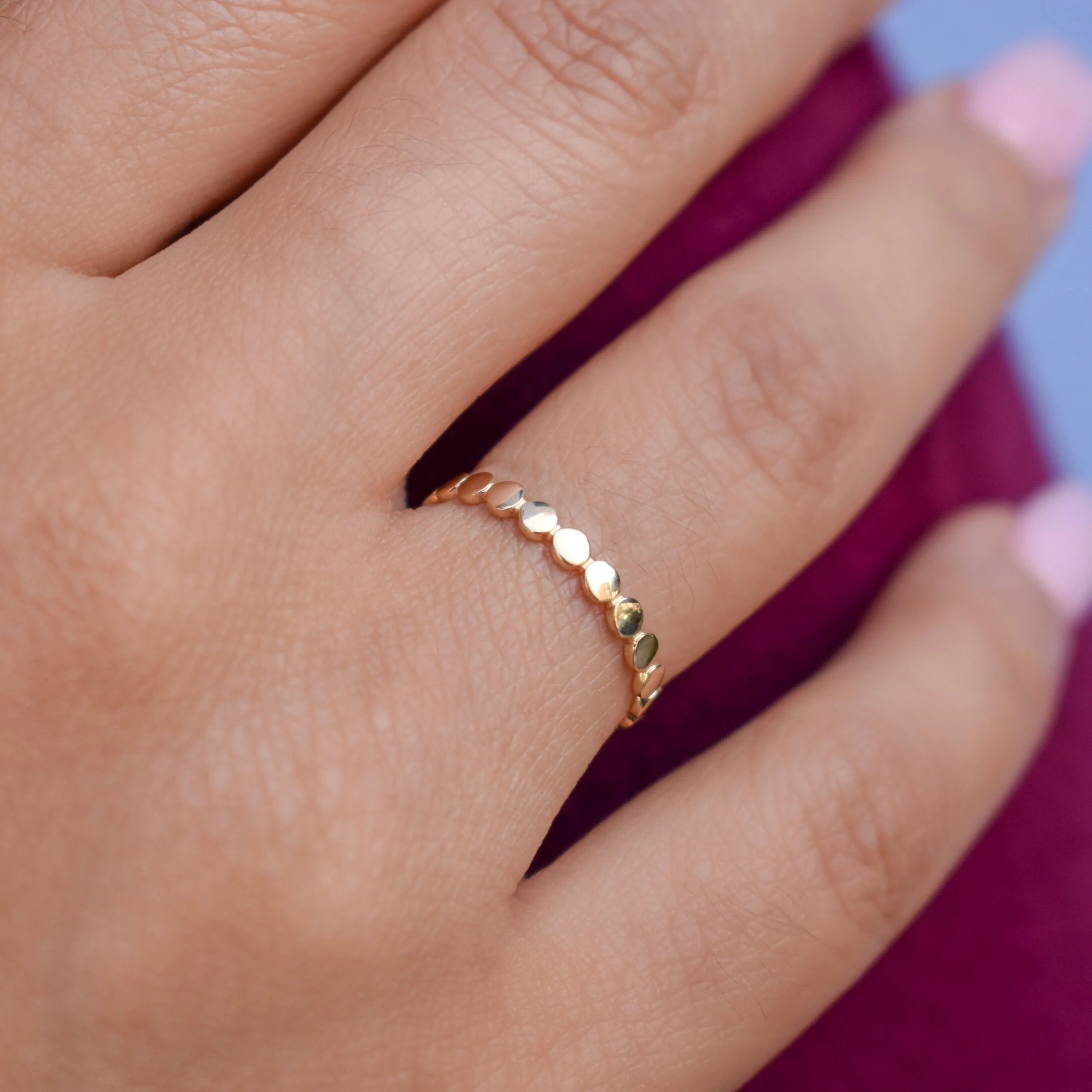 10k Solid Gold Flat Beaded Ring