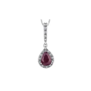 10K White Gold Ruby and Diamond Pendant