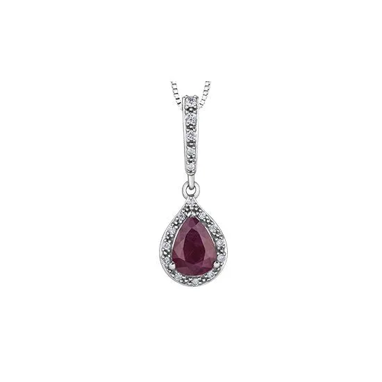 10K White Gold Ruby and Diamond Pendant