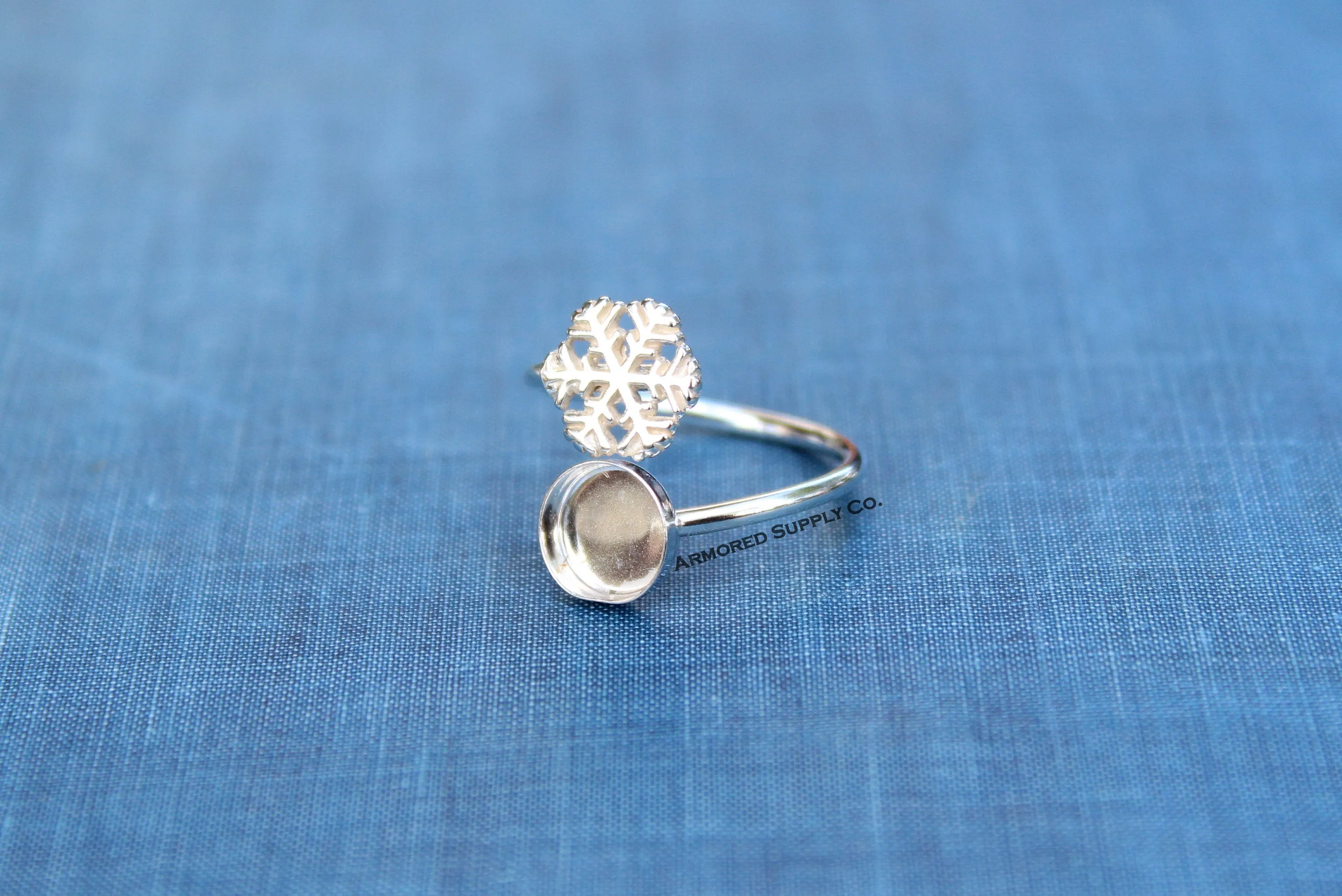 10mm Bezel Sterling Silver Snowflake Wrap Adjustable Ring blank