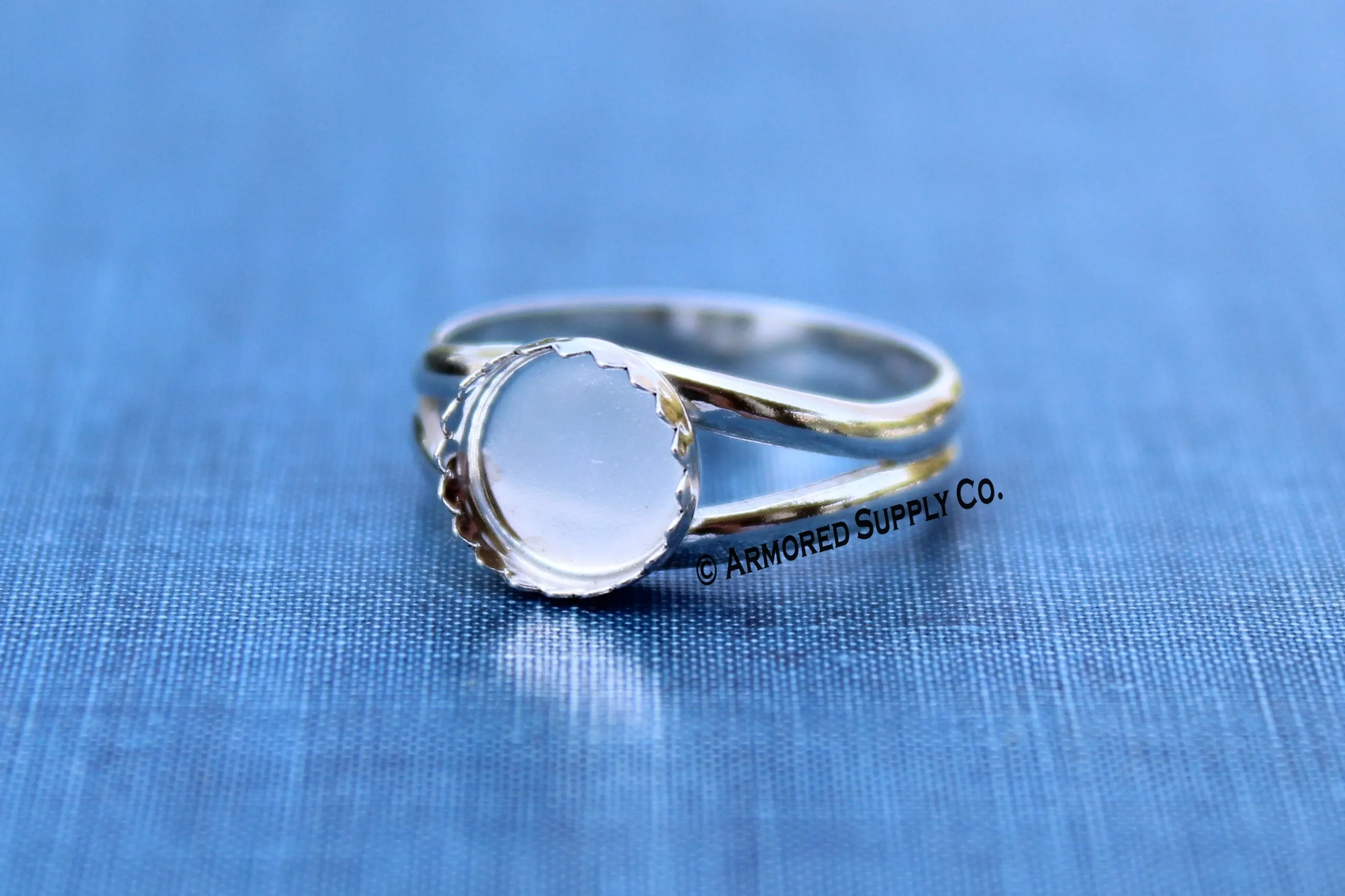 10mm SERRATED Bezel Sterling Silver Split Shank Ring Band Ring blank