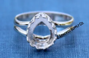 10x8mm Crown Pear Bezel Sterling Silver Split Shank Ring Band blank