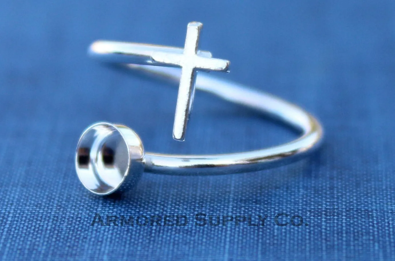 12mm Bezel Silver Cross Adjustable Ring blank