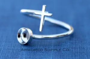 12mm Bezel Silver Cross Adjustable Ring blank