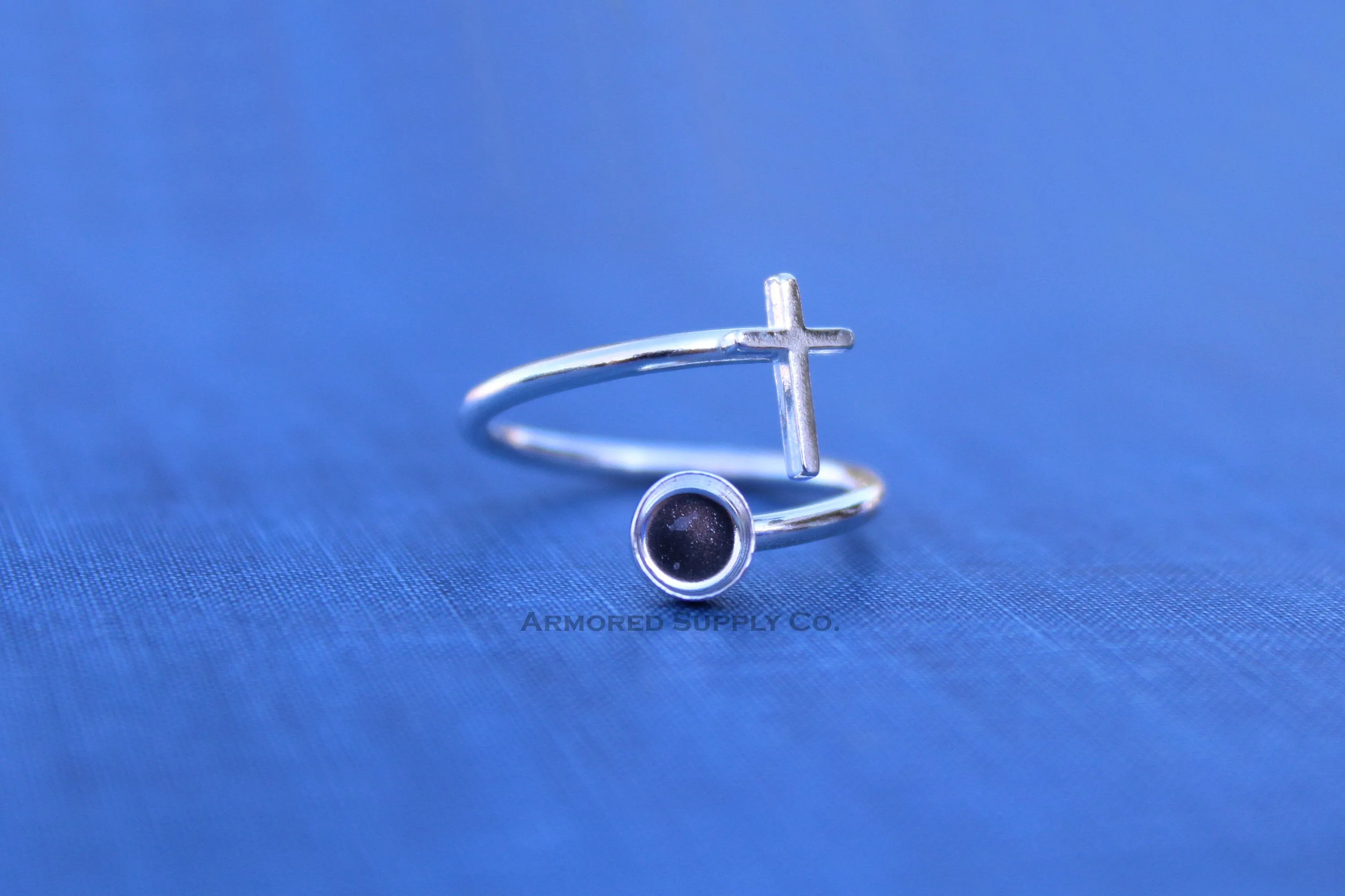 12mm Bezel Silver Cross Adjustable Ring blank