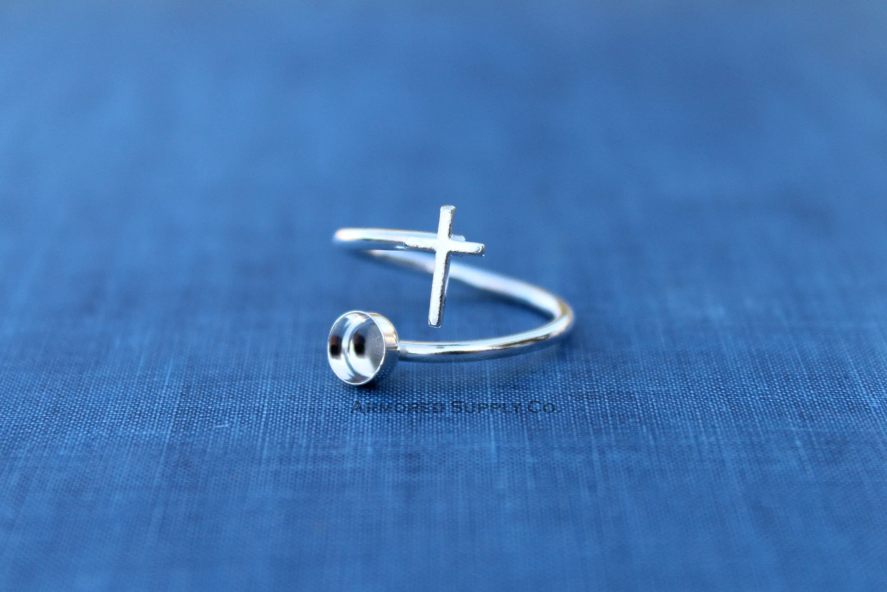 12mm Bezel Silver Cross Adjustable Ring blank