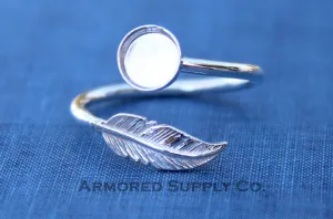 12mm Bezel Silver Feather Wrap Bypass Adjustable Ring blank
