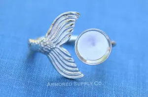 12mm Bezel Silver Mermaid Tail Open Adjustable Ring blank