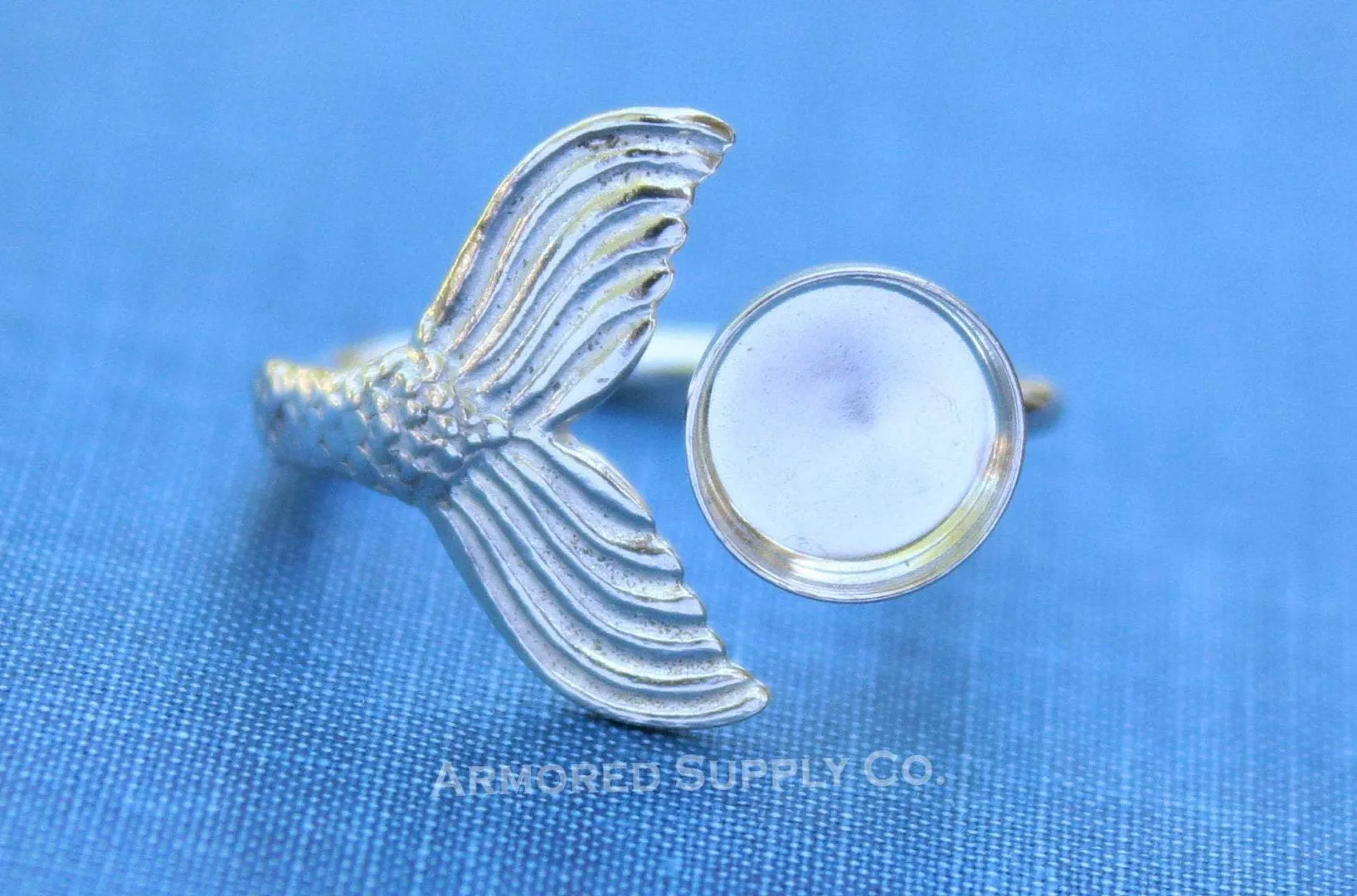 12mm Bezel Silver Mermaid Tail Open Adjustable Ring blank