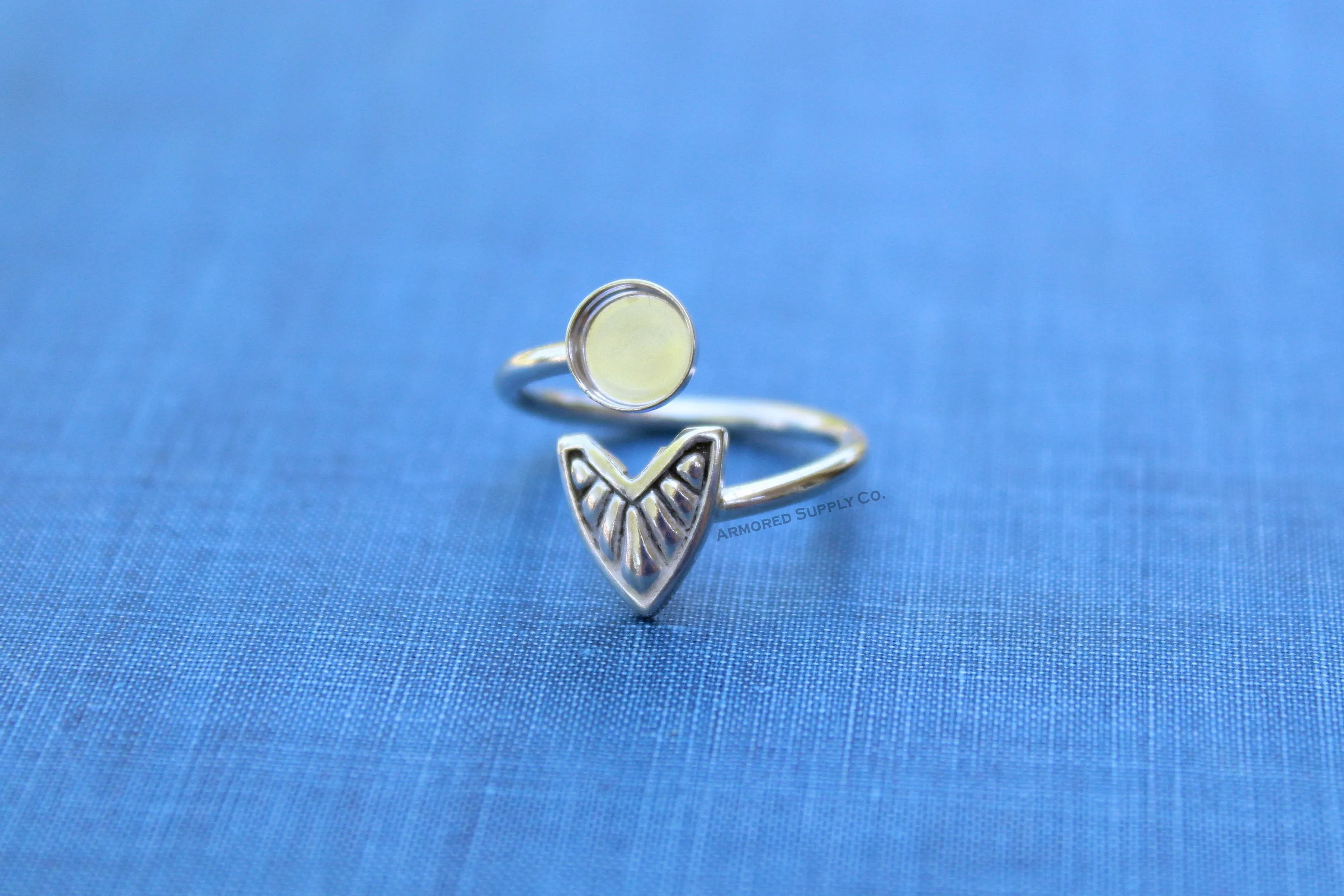 12mm Silver Chevron Wrap Adjustable Bezel Cup Ring blank