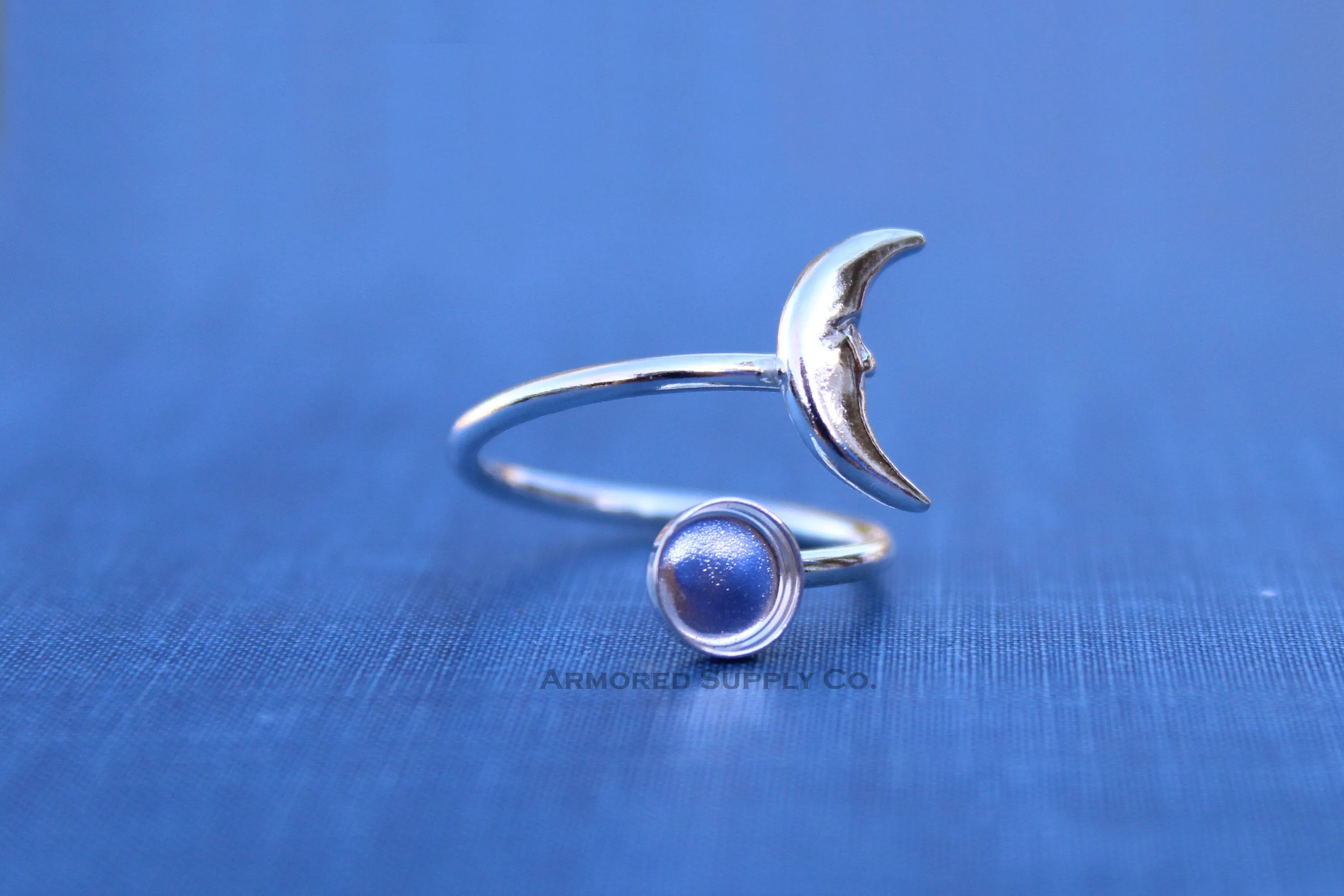 12mm Silver Crescent Moon Wrap Bypass Adjustable Ring blank