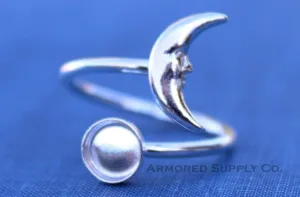 12mm Silver Crescent Moon Wrap Bypass Adjustable Ring blank