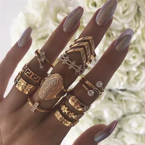 13 Piece Cross Border Studded Simple Pattern Stacked Ring Set