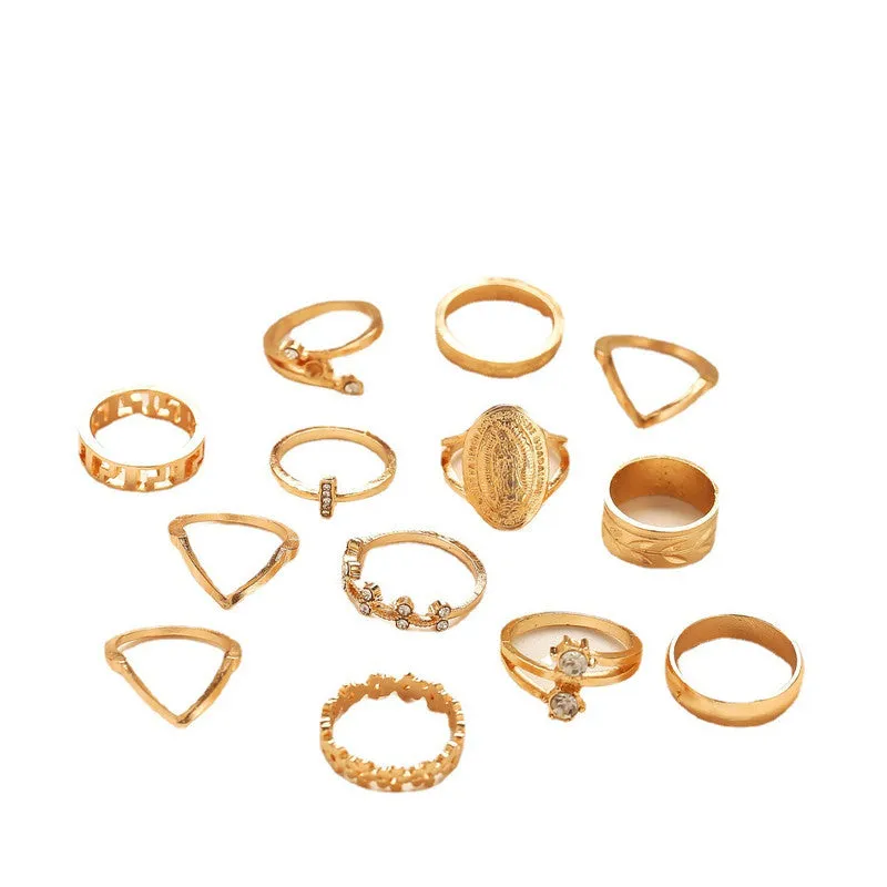 13 Piece Cross Border Studded Simple Pattern Stacked Ring Set