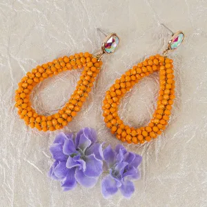 1306 - Beaded Hoop Earrings - Orange