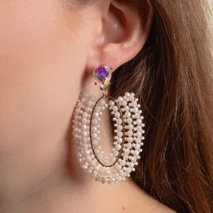 1375 - Beaded Drop Earrings - White