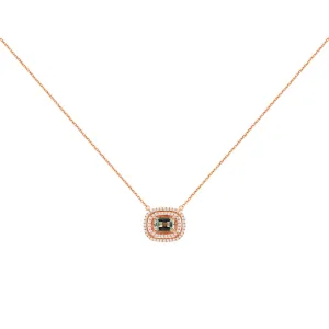 14 Karat Rose Gold Double Halo Necklace With A Aquamarine & Diamonds