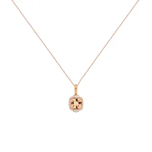 14 Karat Rose Gold Halo Necklace  With Morganite & Diamonds
