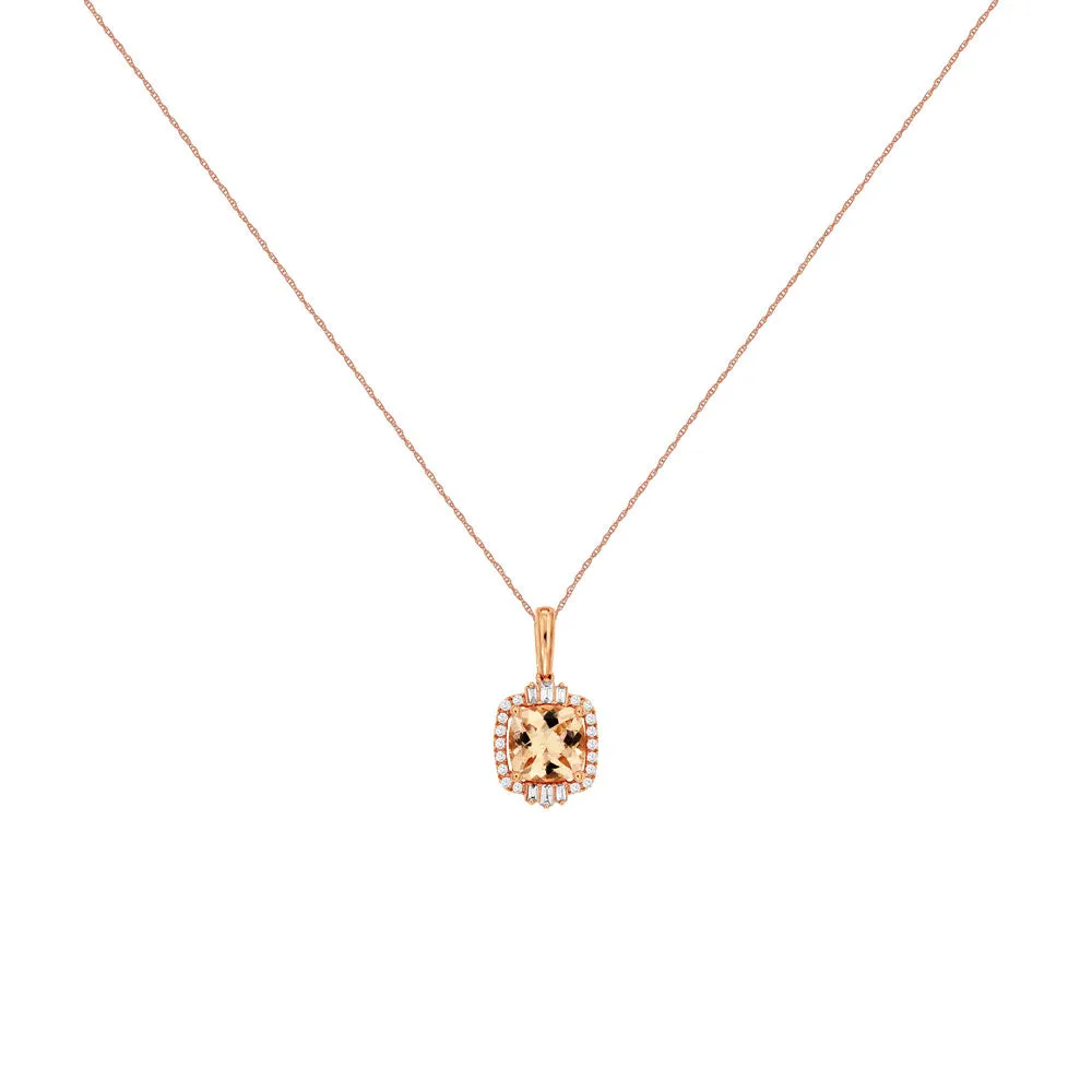 14 Karat Rose Gold Halo Necklace  With Morganite & Diamonds