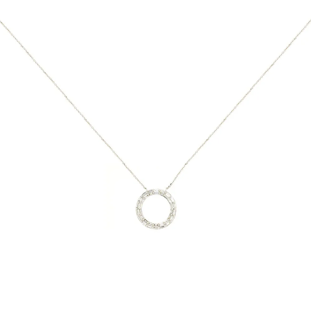 14 Karat White Gold Double Halo Necklace With Diamonds