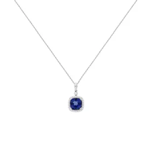 14 Karat White Gold Halo Necklace With A Tanzanite & Diamonds