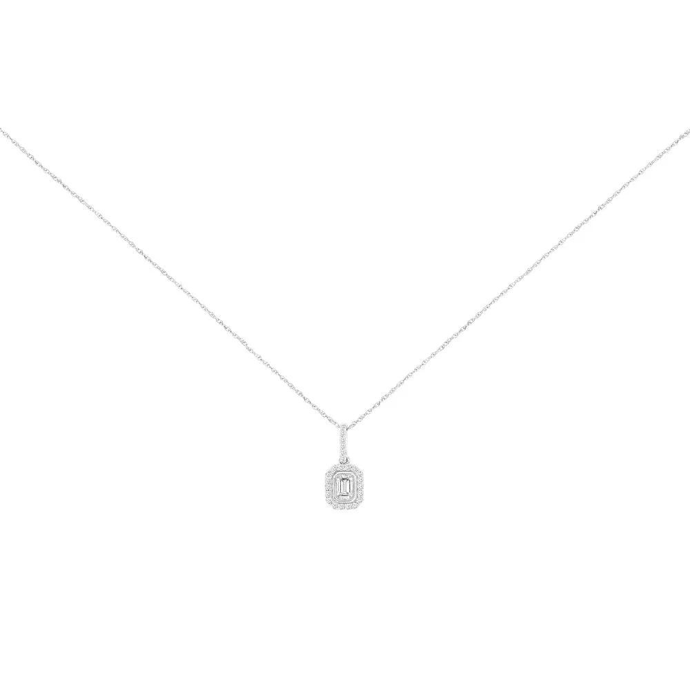 14 Karat White Gold Halo Necklace With Diamonds
