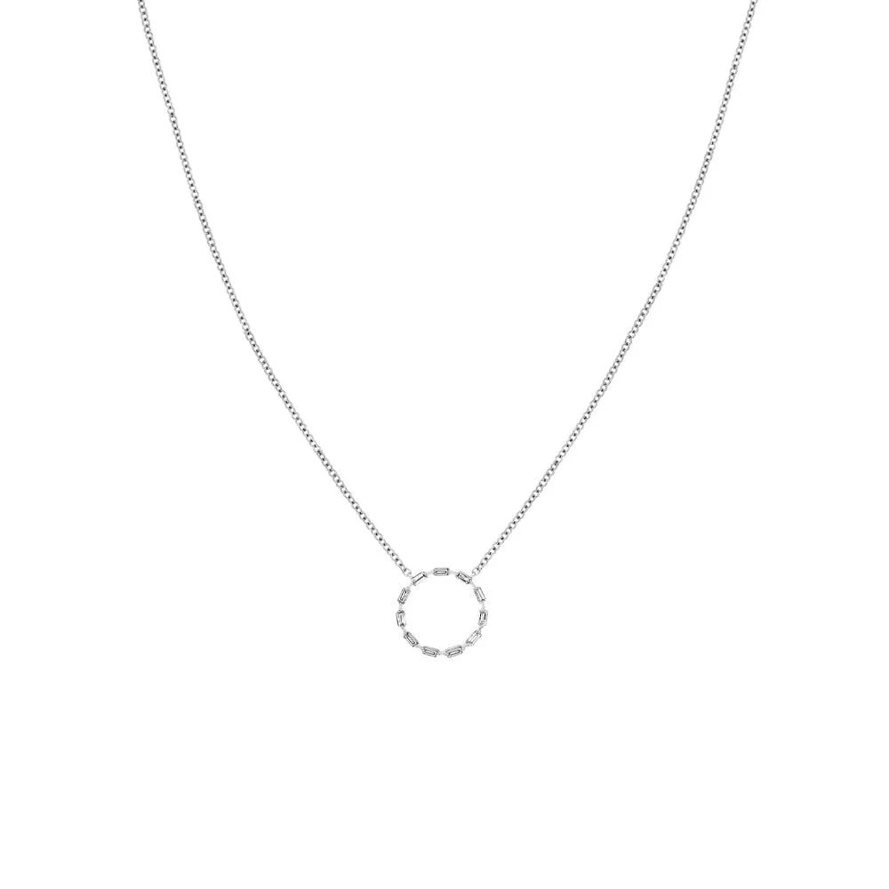 14 Karat White Gold Halo Necklace With Diamonds