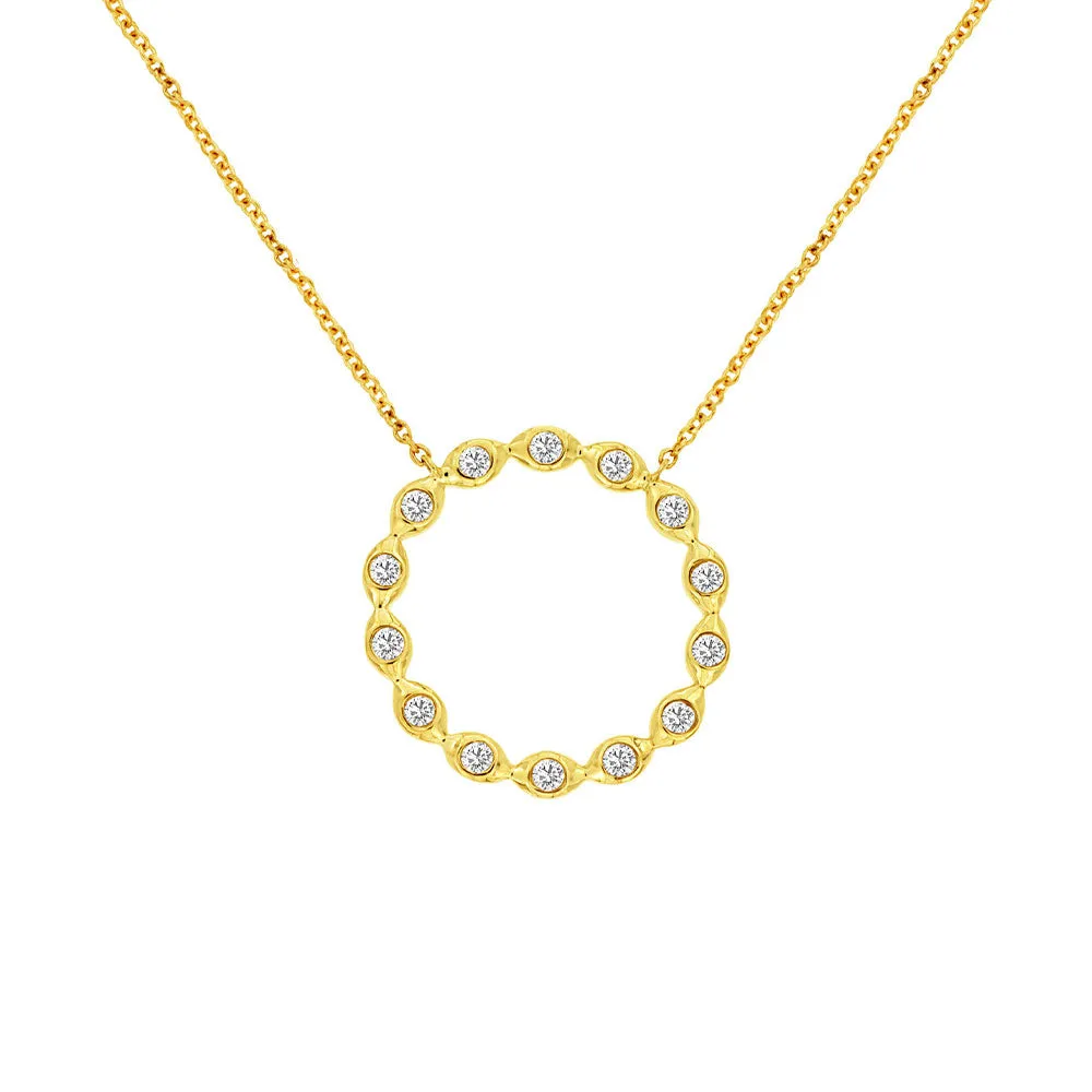 14 Karat Yellow Gold Halo Necklace With Diamonds