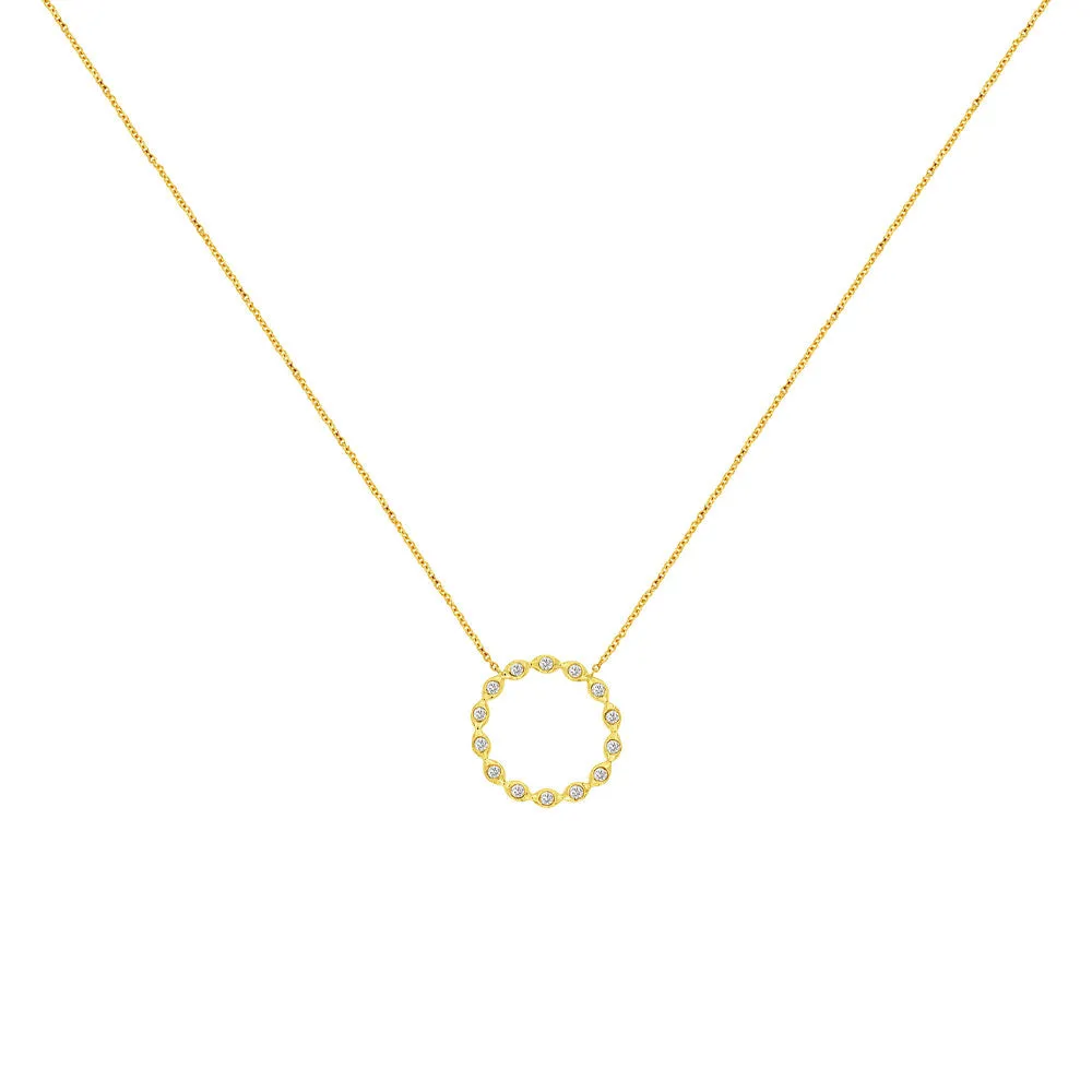 14 Karat Yellow Gold Halo Necklace With Diamonds
