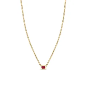 14k Emerald Cut Ruby Bezel XS Curb Chain Necklace