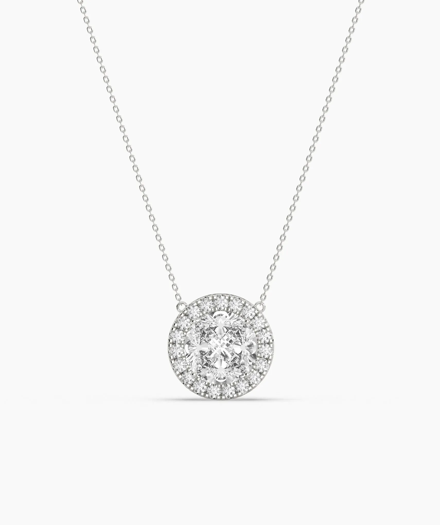 14K Gold Circle Halo Diamond Necklace