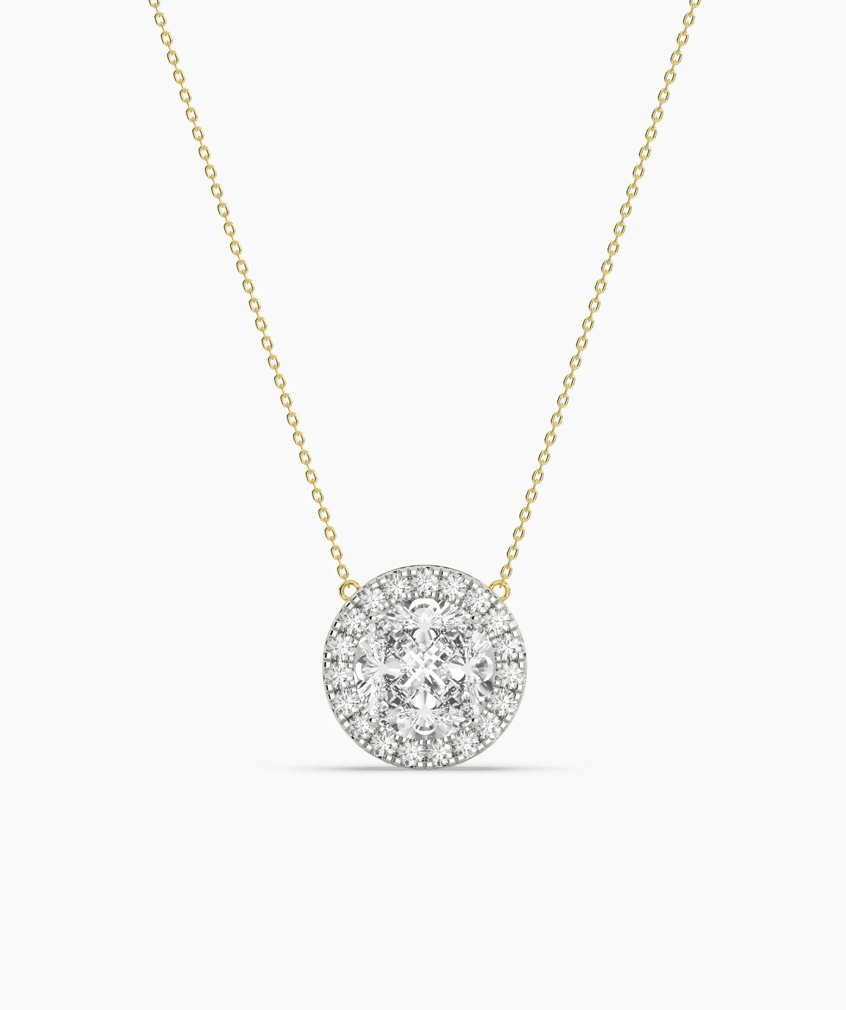 14K Gold Circle Halo Diamond Necklace
