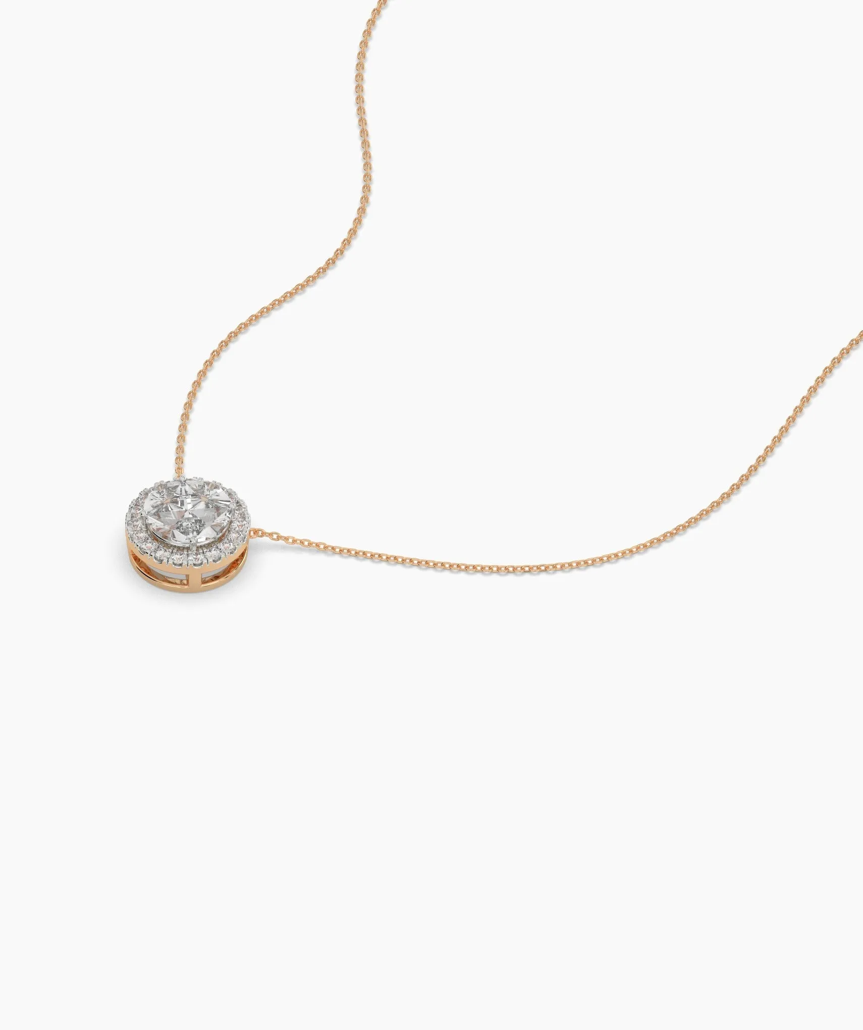 14K Gold Circle Halo Diamond Necklace