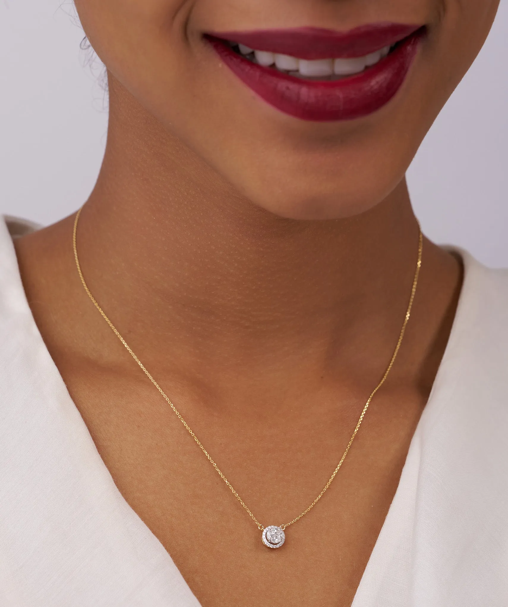 14K Gold Circle Halo Diamond Necklace