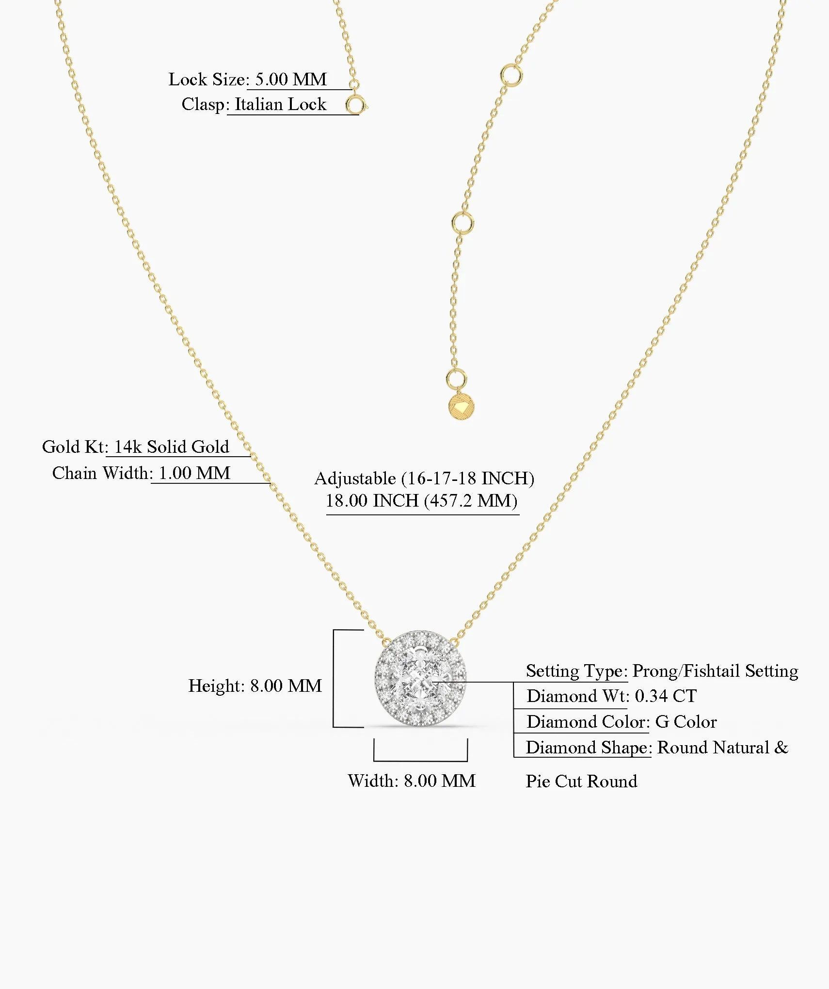 14K Gold Circle Halo Diamond Necklace
