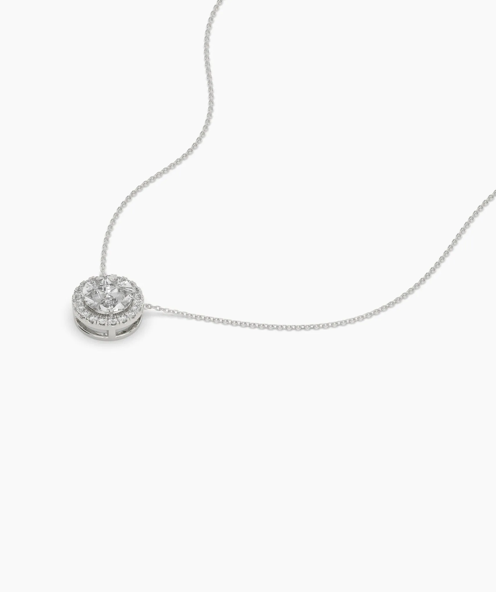 14K Gold Circle Halo Diamond Necklace