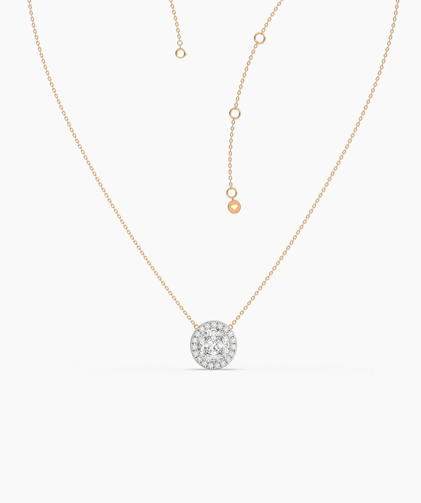 14K Gold Circle Halo Diamond Necklace