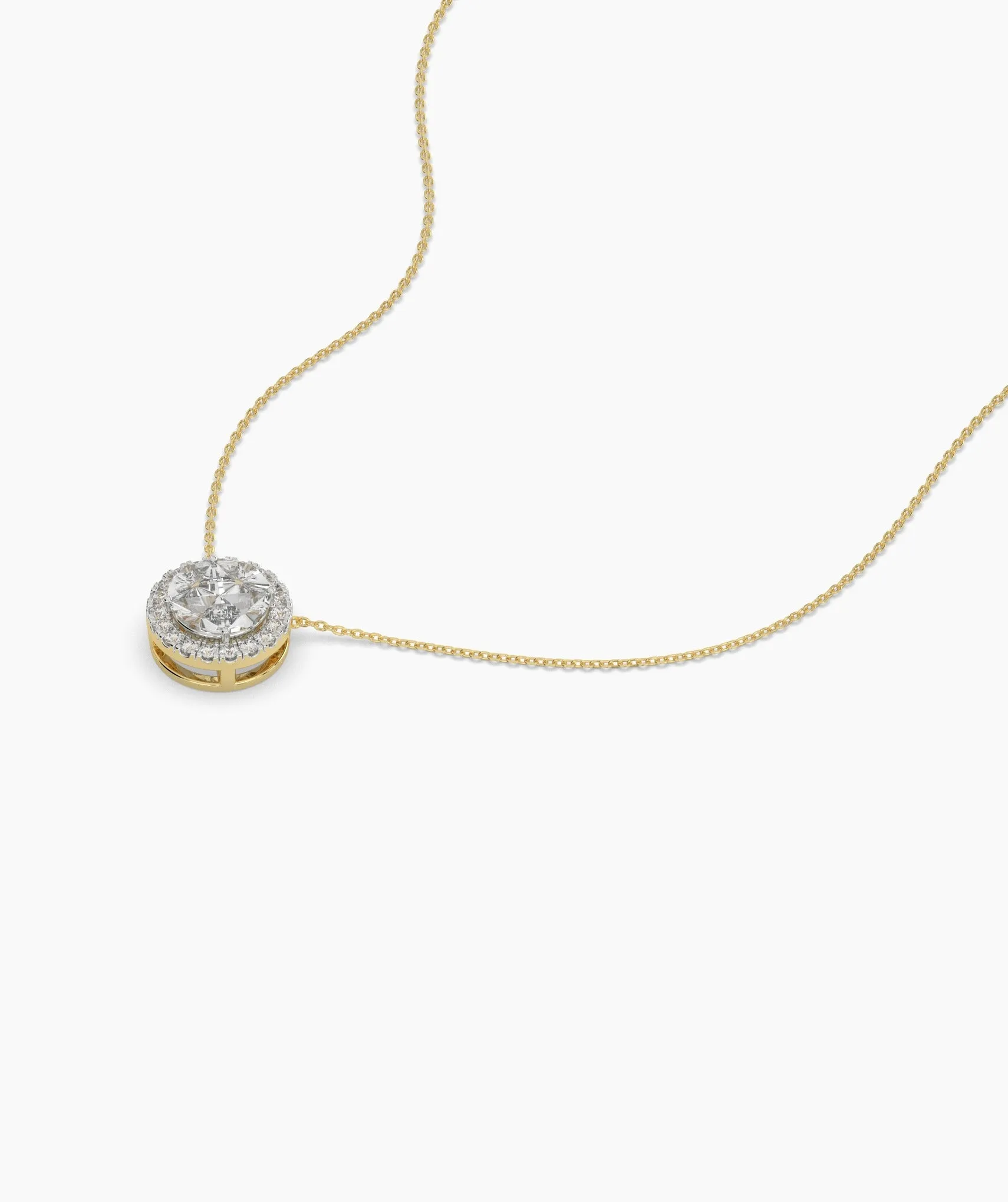14K Gold Circle Halo Diamond Necklace