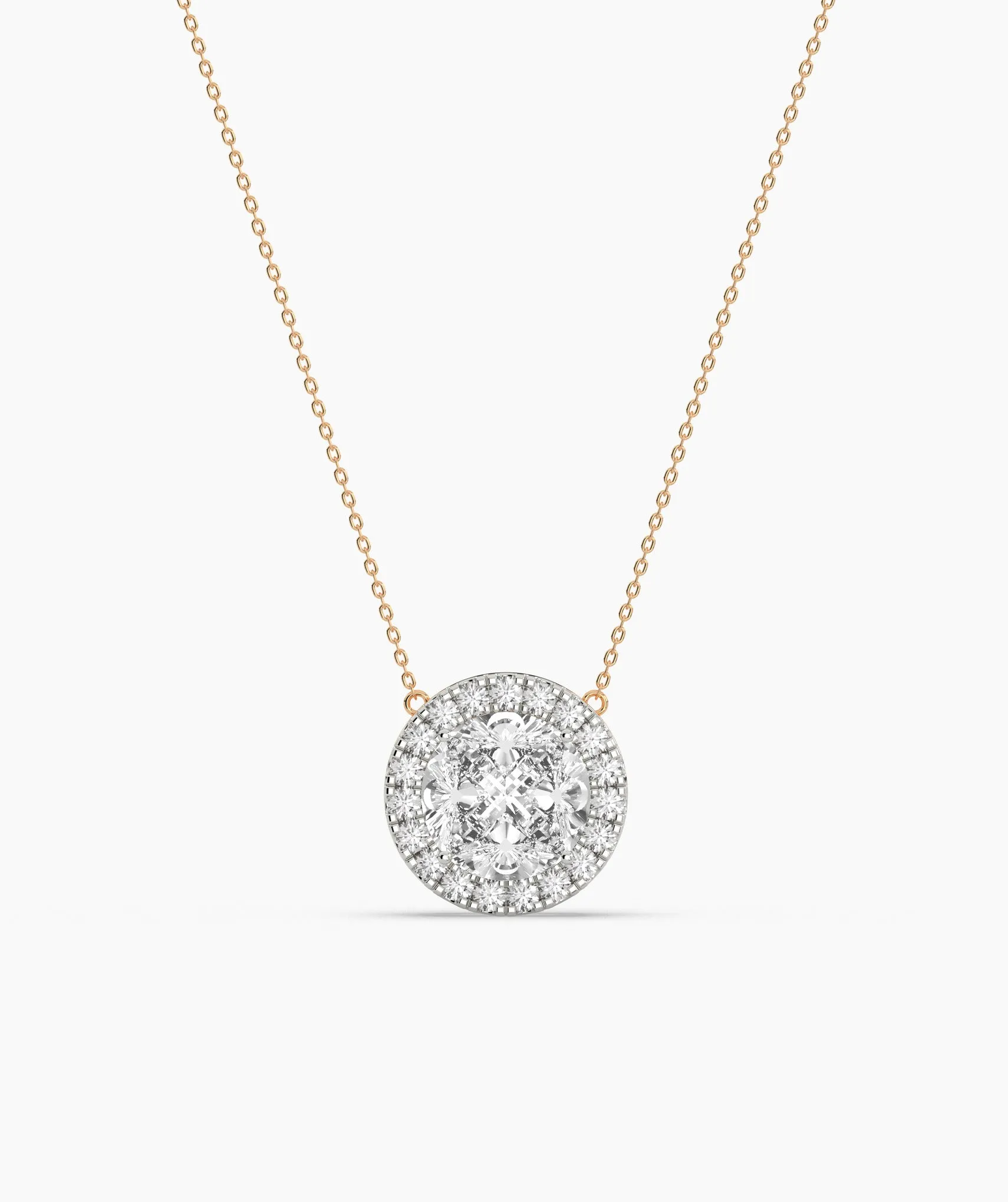 14K Gold Circle Halo Diamond Necklace