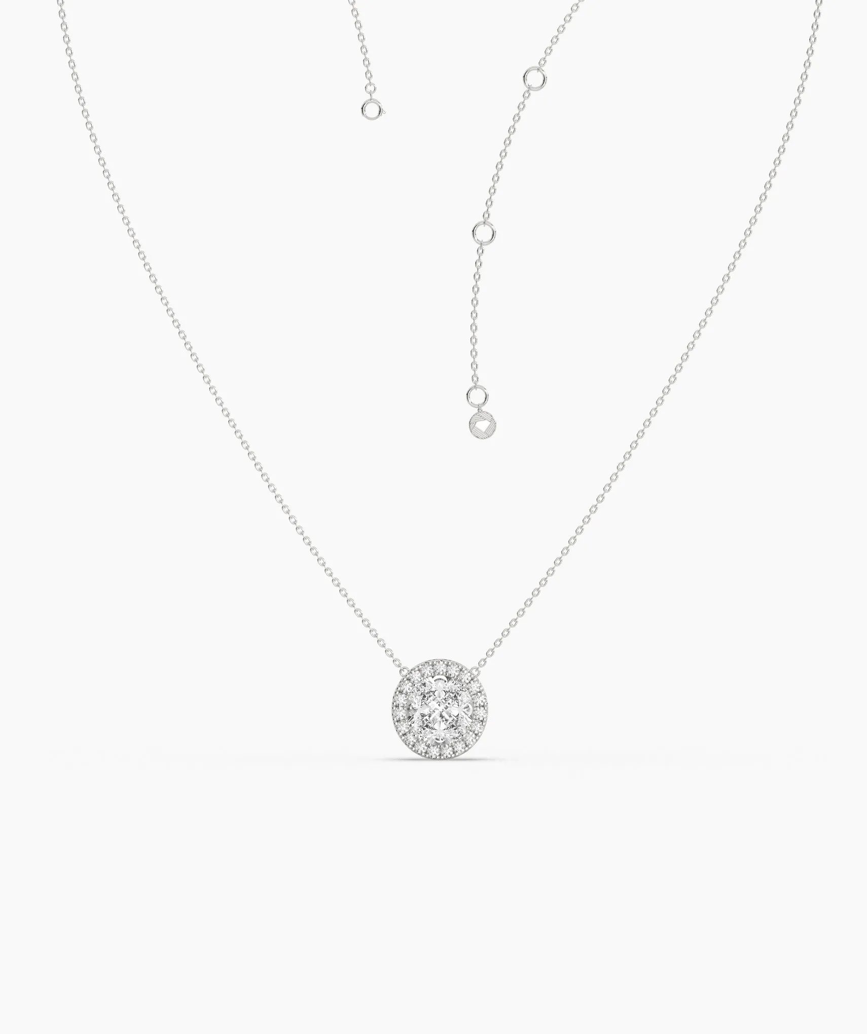 14K Gold Circle Halo Diamond Necklace