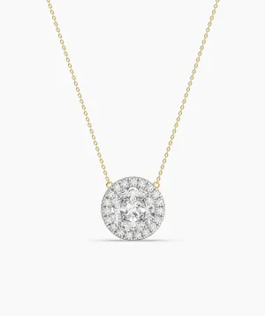 14K Gold Circle Halo Diamond Necklace