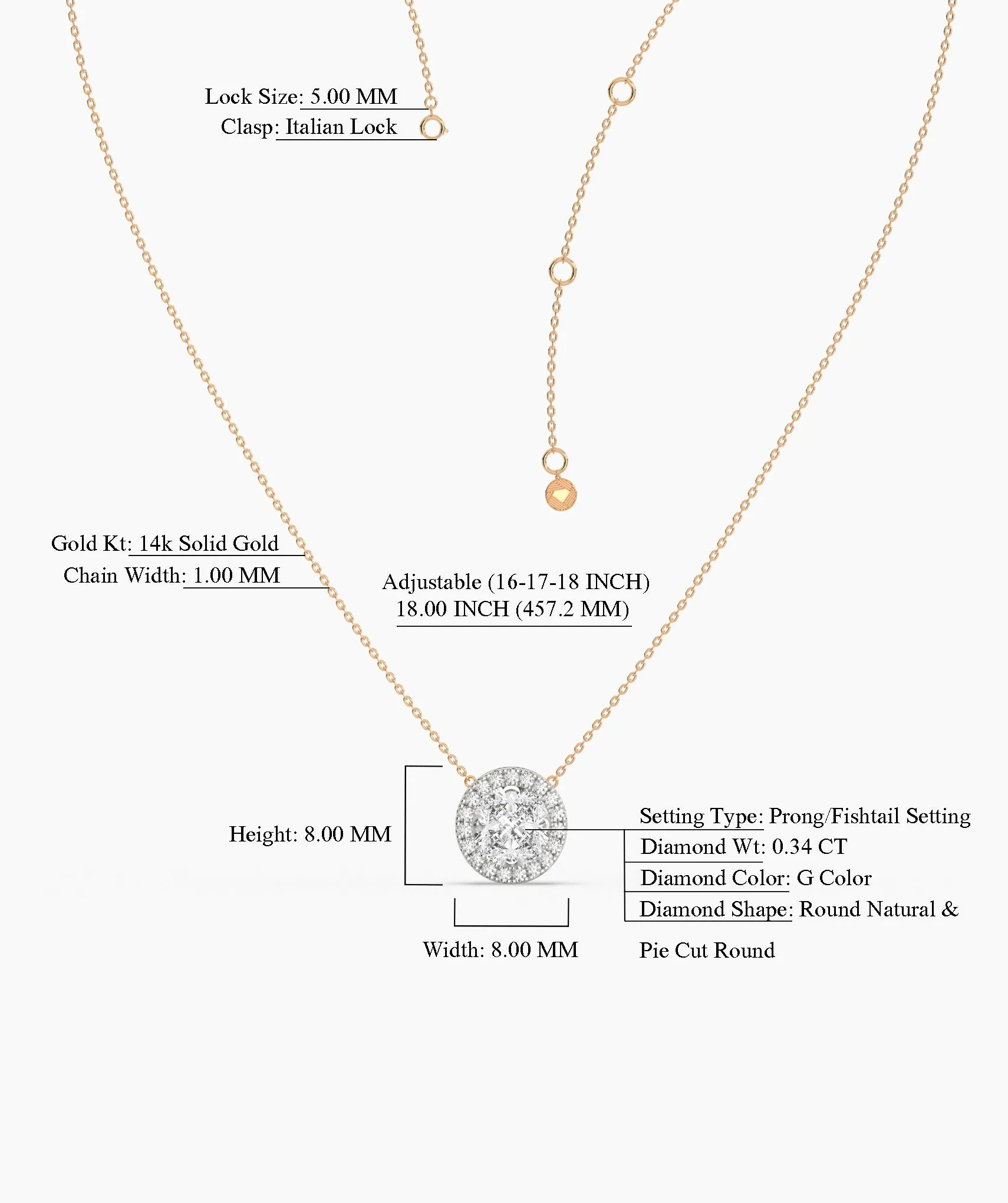 14K Gold Circle Halo Diamond Necklace