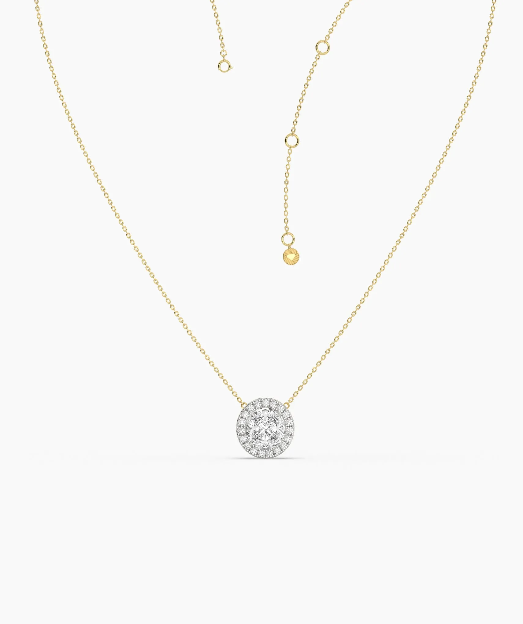 14K Gold Circle Halo Diamond Necklace