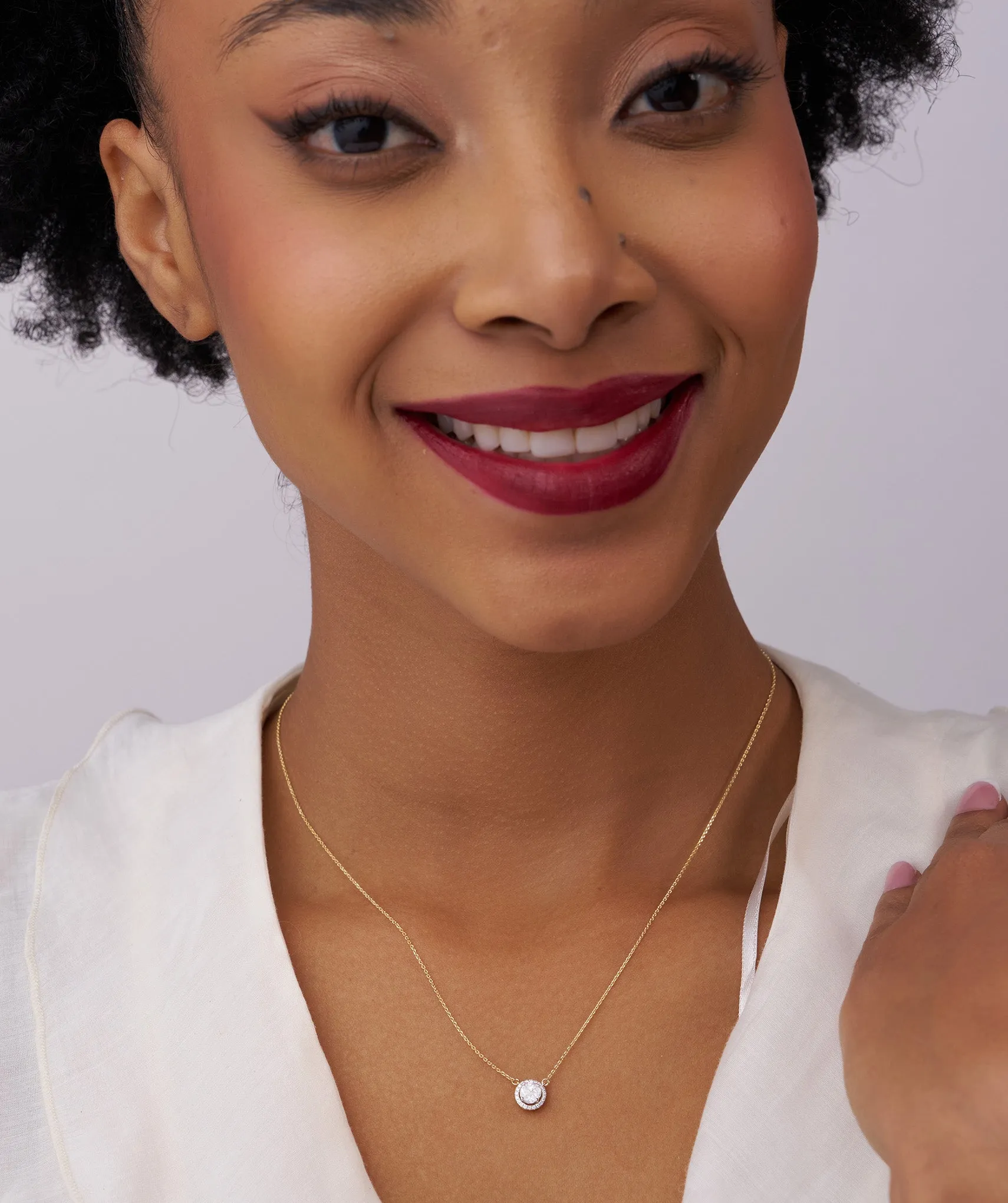 14K Gold Circle Halo Diamond Necklace