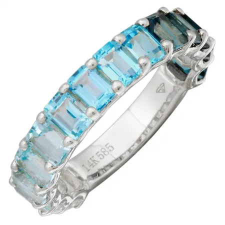 14k Gold Gemstone Blue Ombre Eternity Ring Petite Emerald Cut