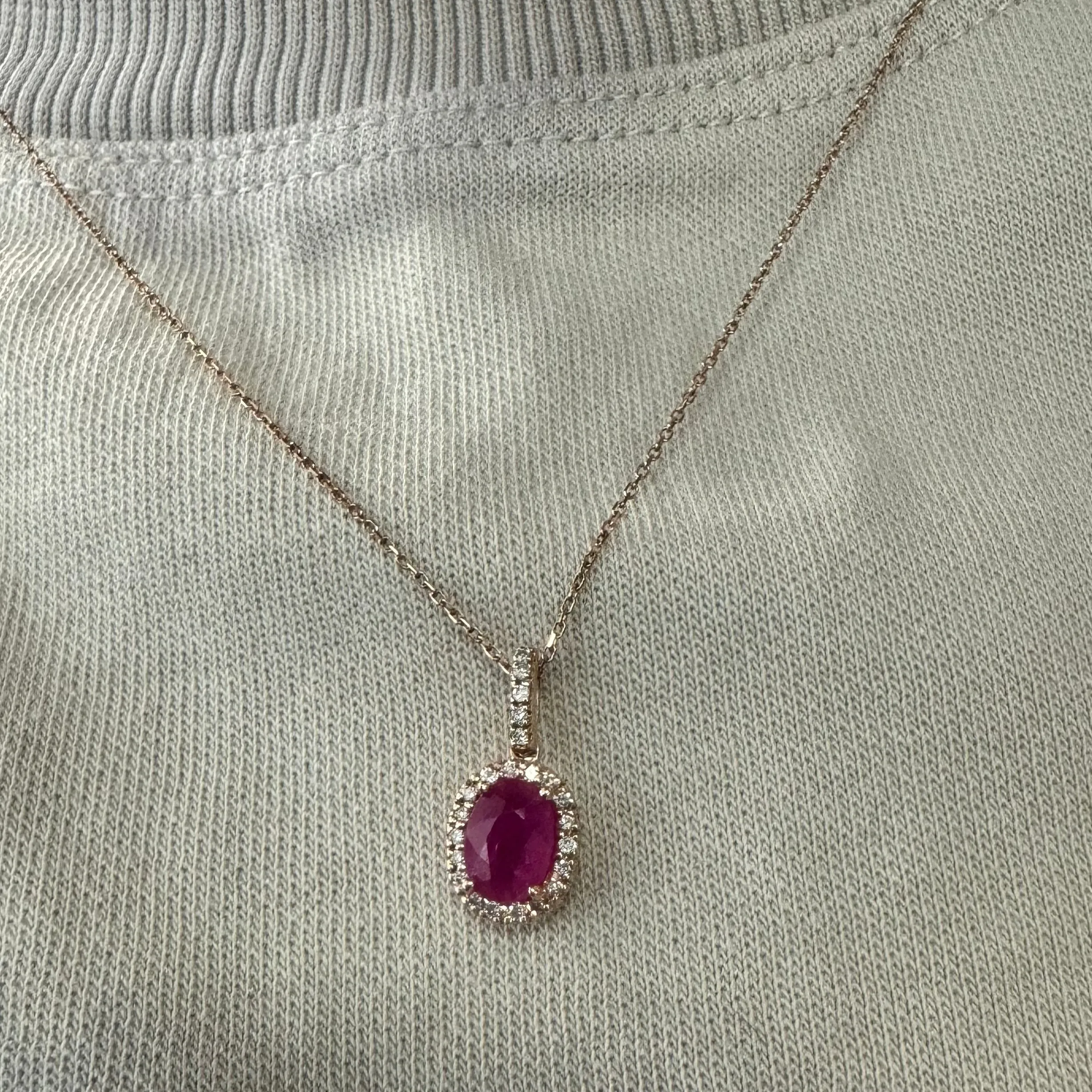 14K gold necklace set with Ruby & Diamonds