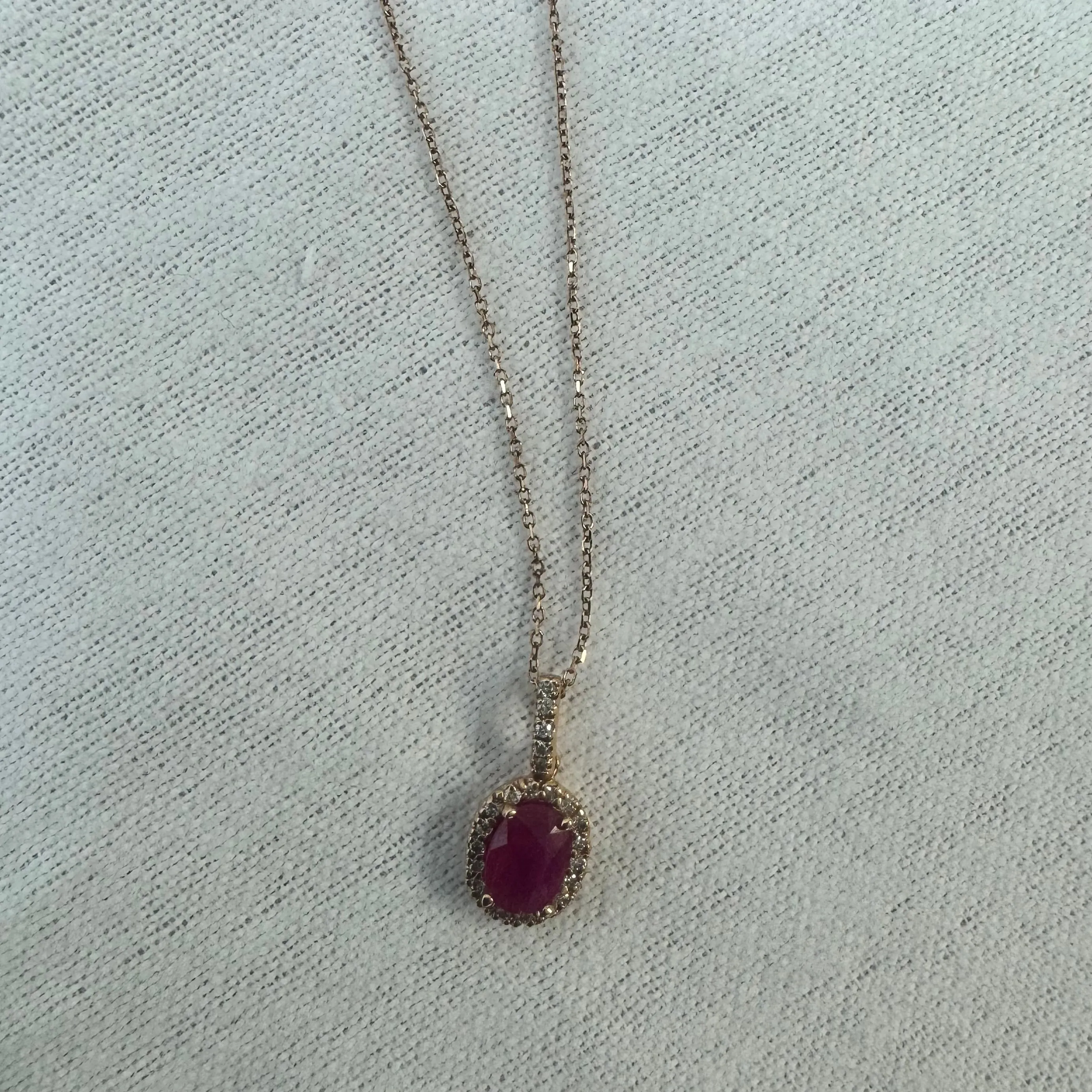 14K gold necklace set with Ruby & Diamonds