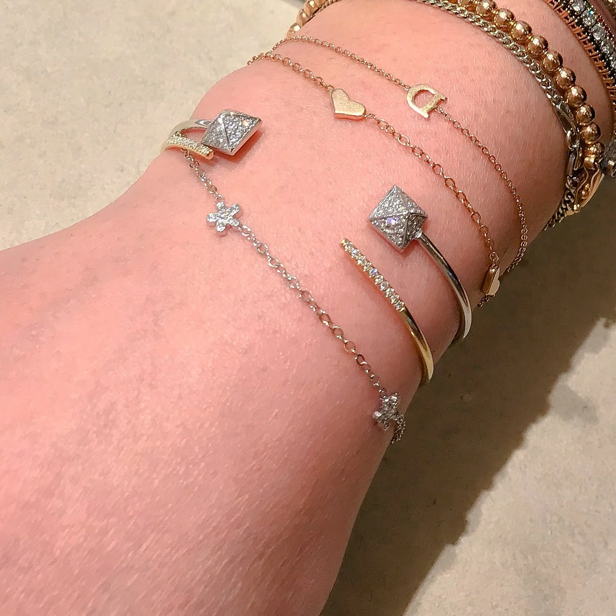 14K Gold Pavé Diamond Double Pyramid Spike Cuff Bracelet